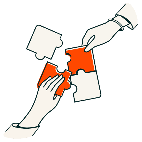 Hands assembling a puzzle piece representing teamwork and collaboration.